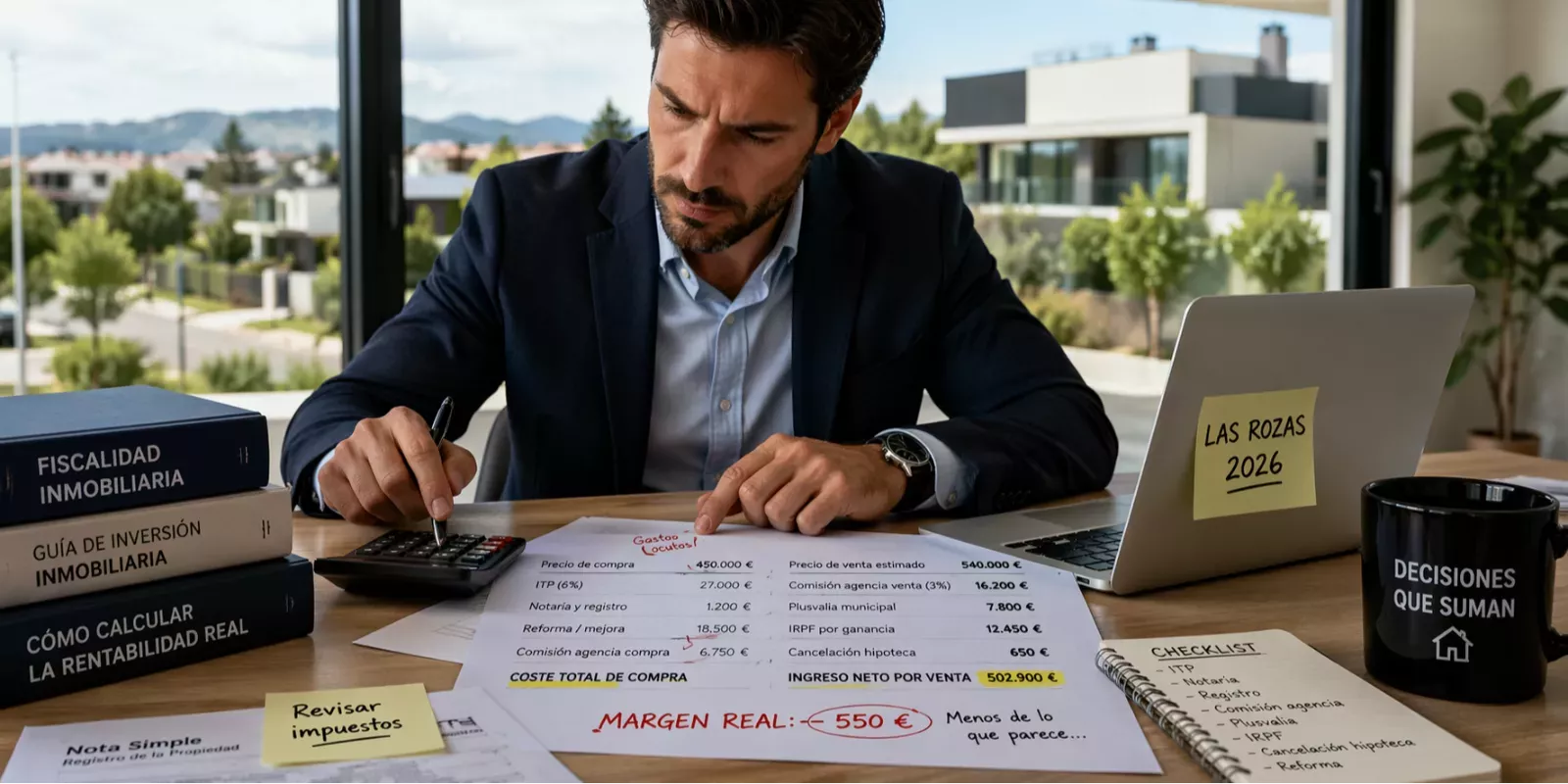 Cómo calcular el margen real entre compra y venta en Las Rozas de Madrid en 2026 (impuestos y gastos ocultos)