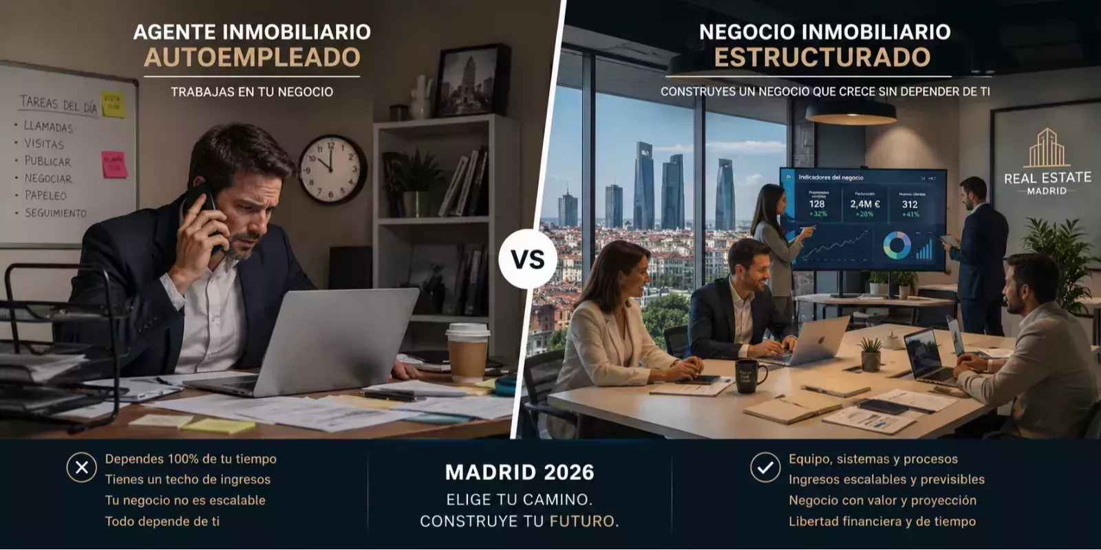 ¿Cuál es la diferencia entre ser agente inmobiliario autoempleado o tener un negocio inmobiliario en Madrid en 2026?  